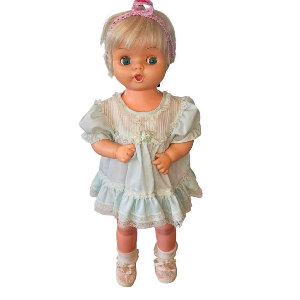 VTG 60s Sayco Doll Corp Drinker Wetter Girl Doll 22" Blonde Blue Sleepy‎ Eyes